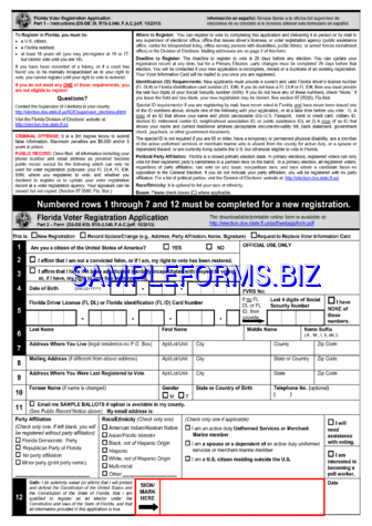 Florida Voter Registration Application pdf free